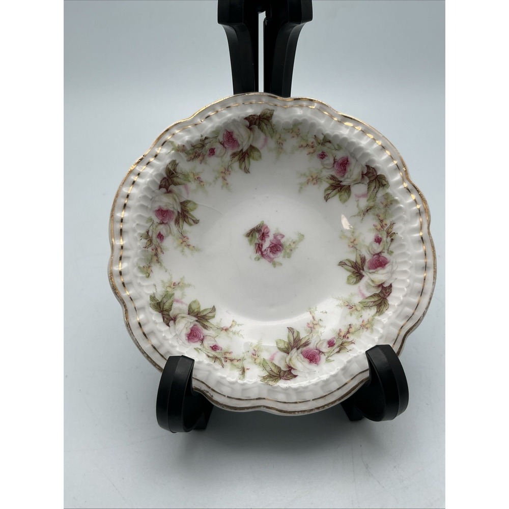 Vintage Z. S. & Co. Orleans Bavaria Small Scalloped 4.25" Rose‎ Bowl Gold Trim